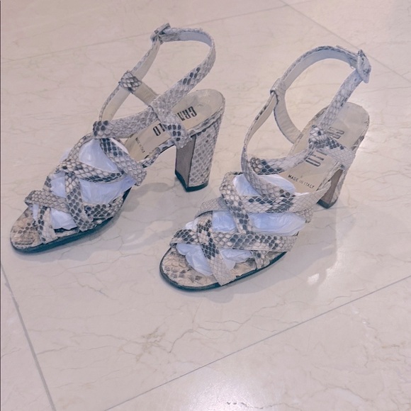 Granello Italian Vintage Python Snakeskin Strappy Heels - Picture 3 of 11